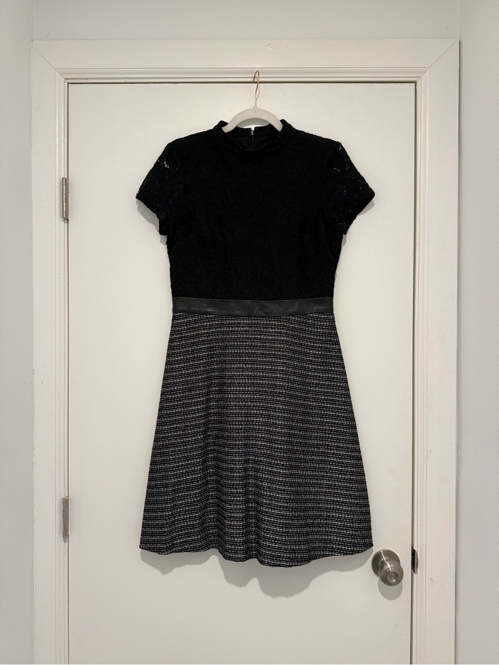 Ellen Tracy Black Lace & Patterned Tweed Fit-and-Flare Dress